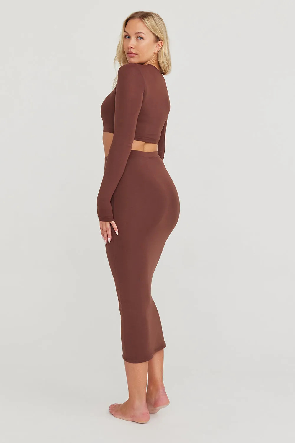 365 BODYCON MIDI SKIRT - CHOCOLATE