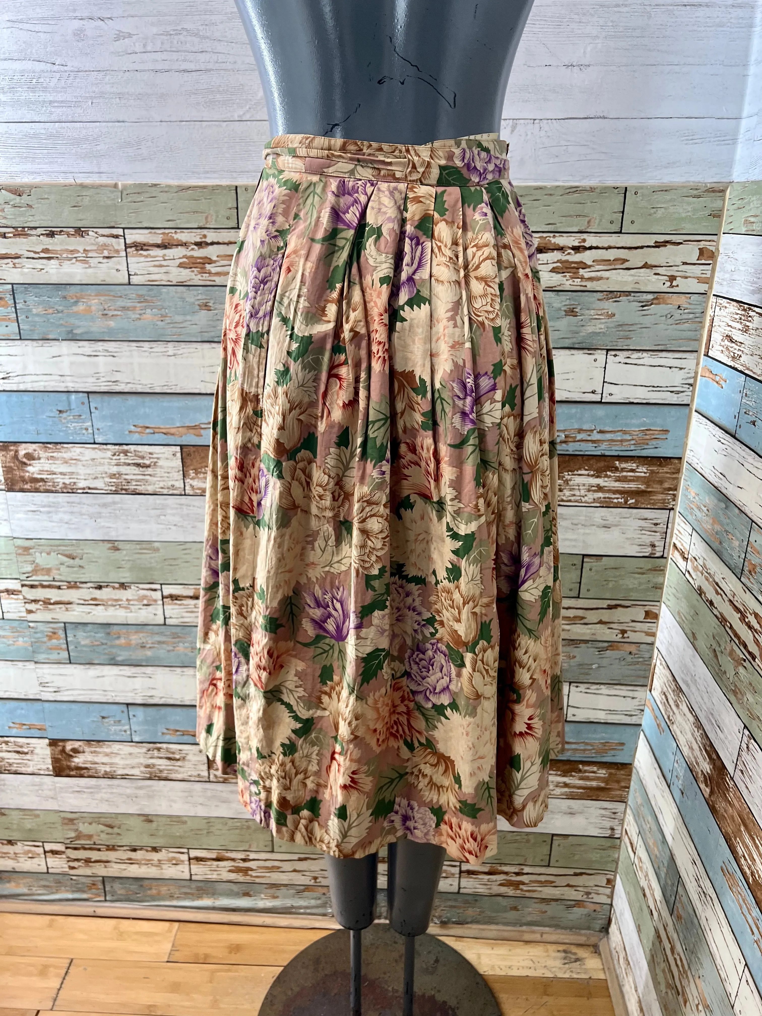 80’s Beige & Lilac Multicolor Flower Print Skirt By Synonyme