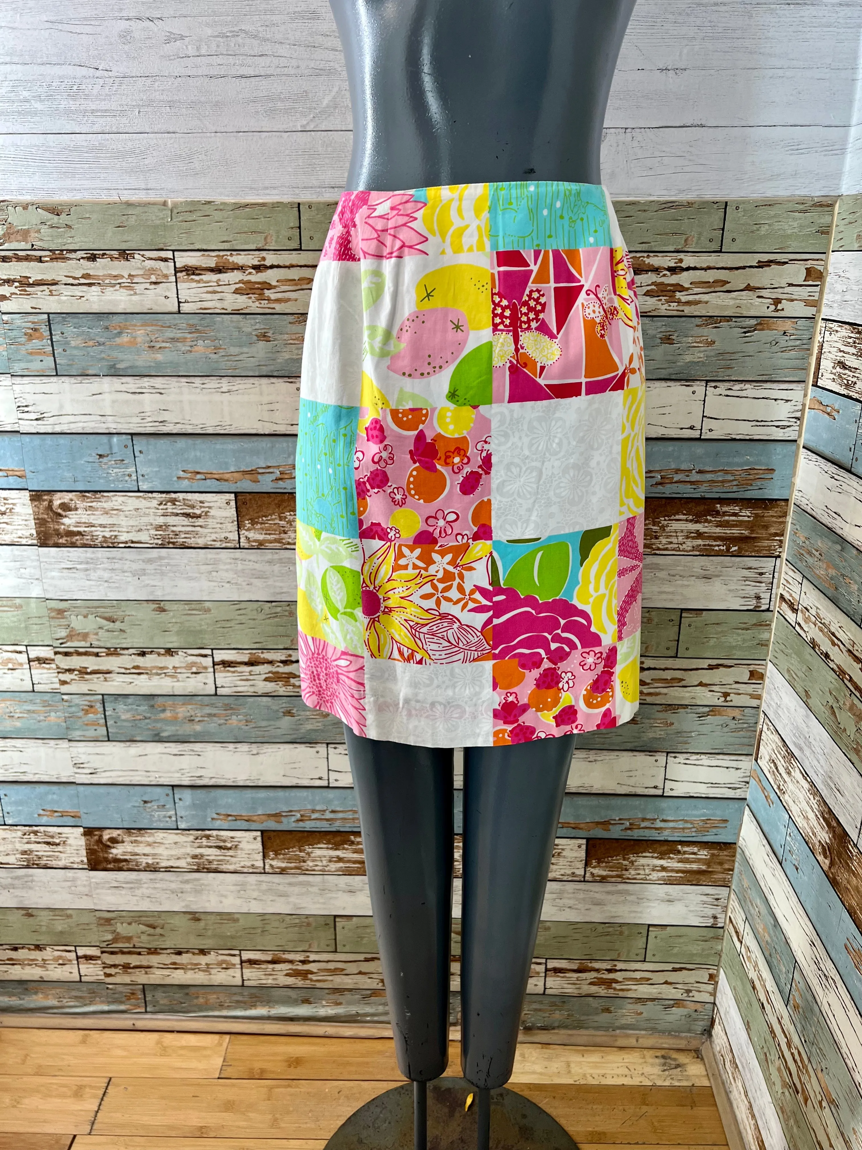 90’s Pink Multicolor Print Patch Skirt By Lilly Pulitzer