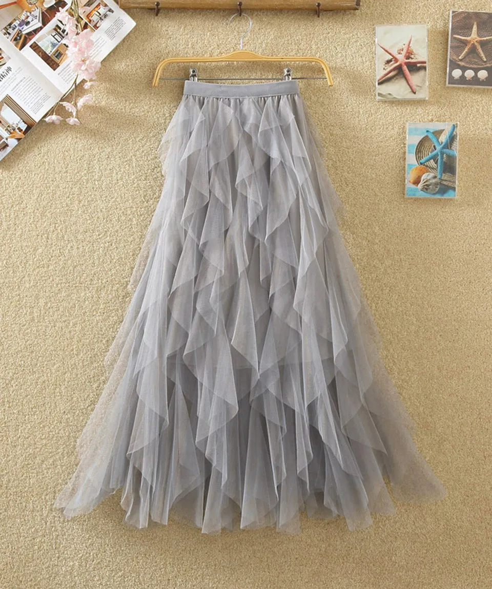 A line irregular tulle skirt girl fashion skirt  3504