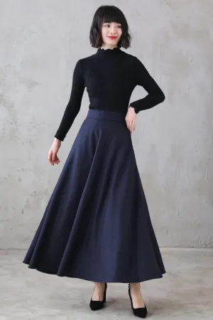 A Line Long Wool Skirt with Pockets 3116