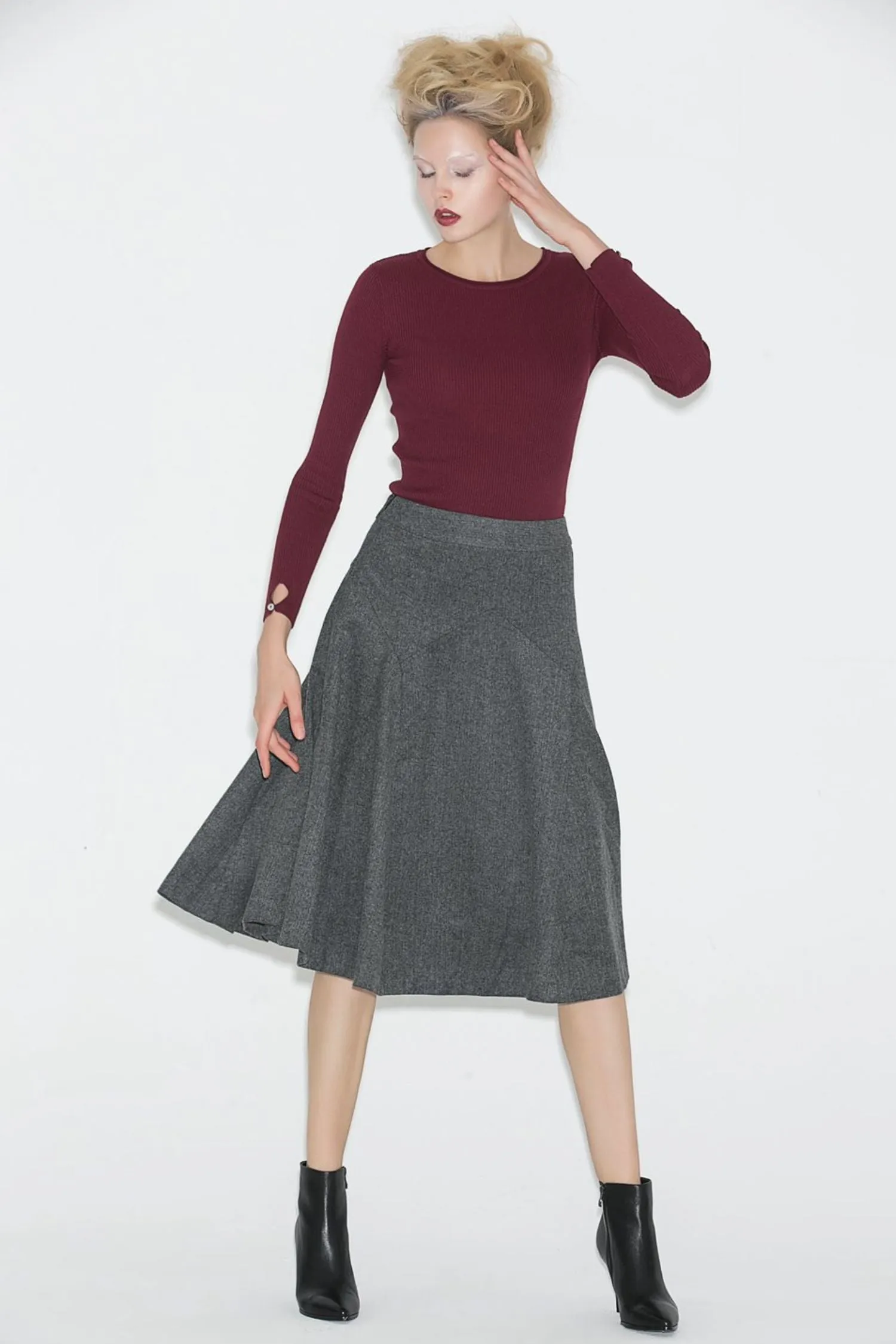 A line winter wool skirt women C705