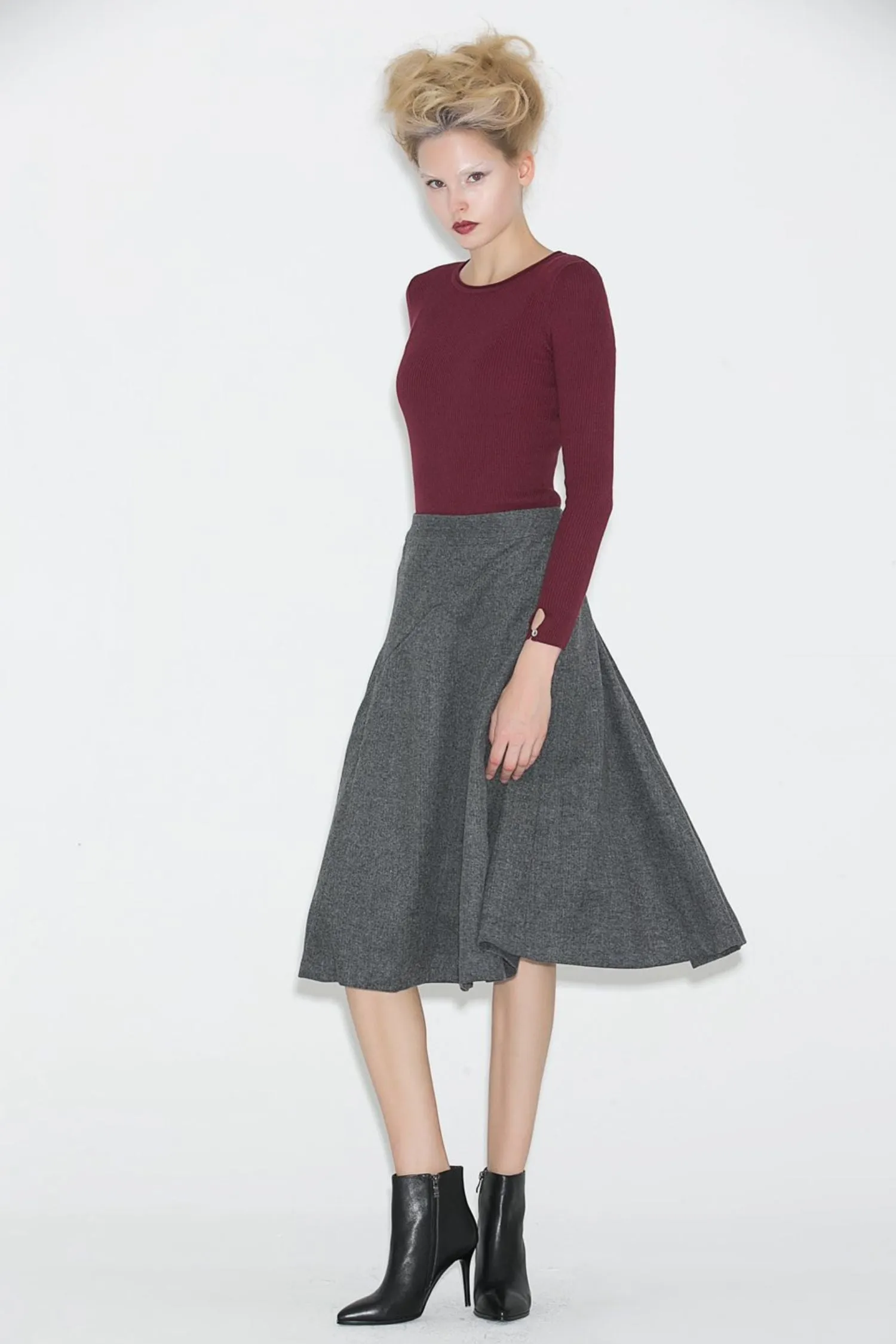 A line winter wool skirt women C705