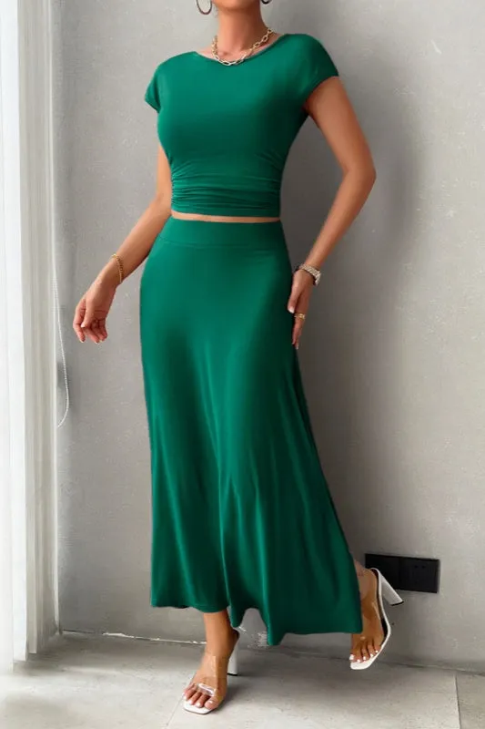 Alicia 2 PC Skirt Set - Dark Green