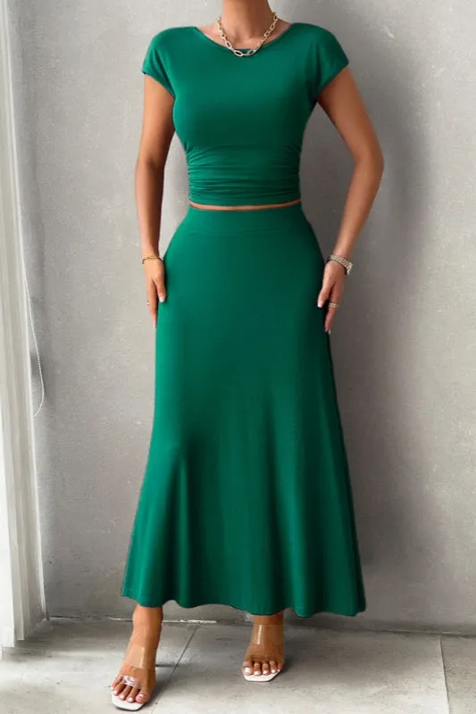 Alicia 2 PC Skirt Set - Dark Green