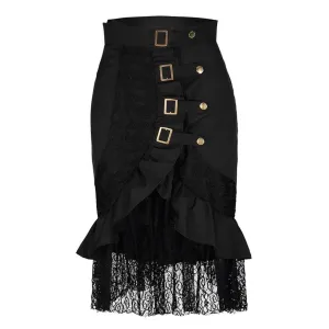 Asymmetrical Lace Up Patchwork Gothic Skirt