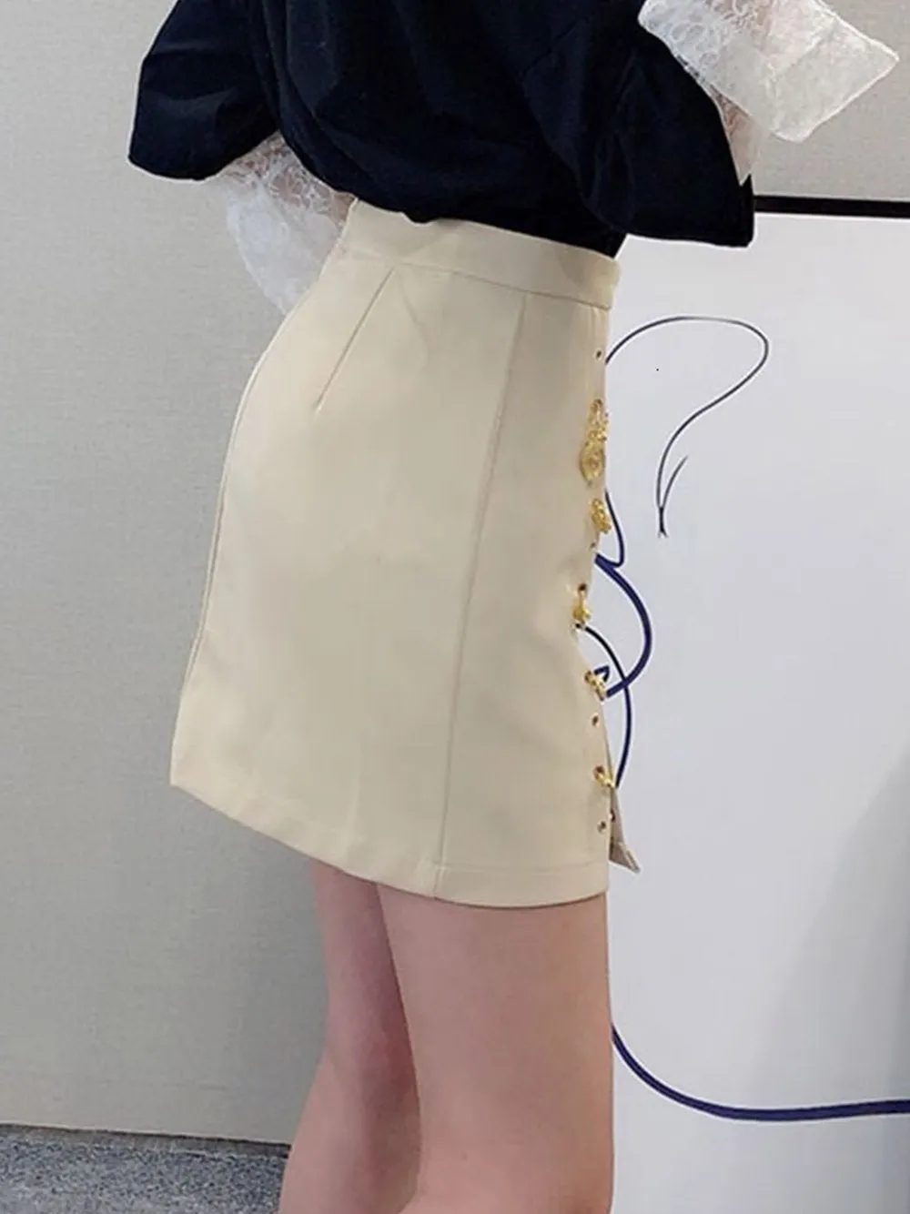 Asymmetrical Pins Leather Skirt