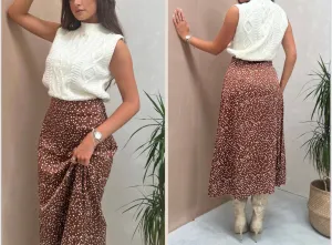 AZALEA Brown Polka Print Midi Skirt