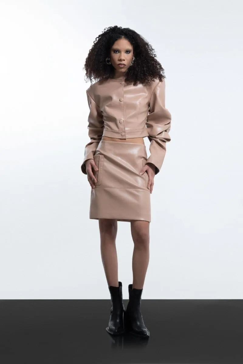 BEIGE FAUX LEATHER SKIRT