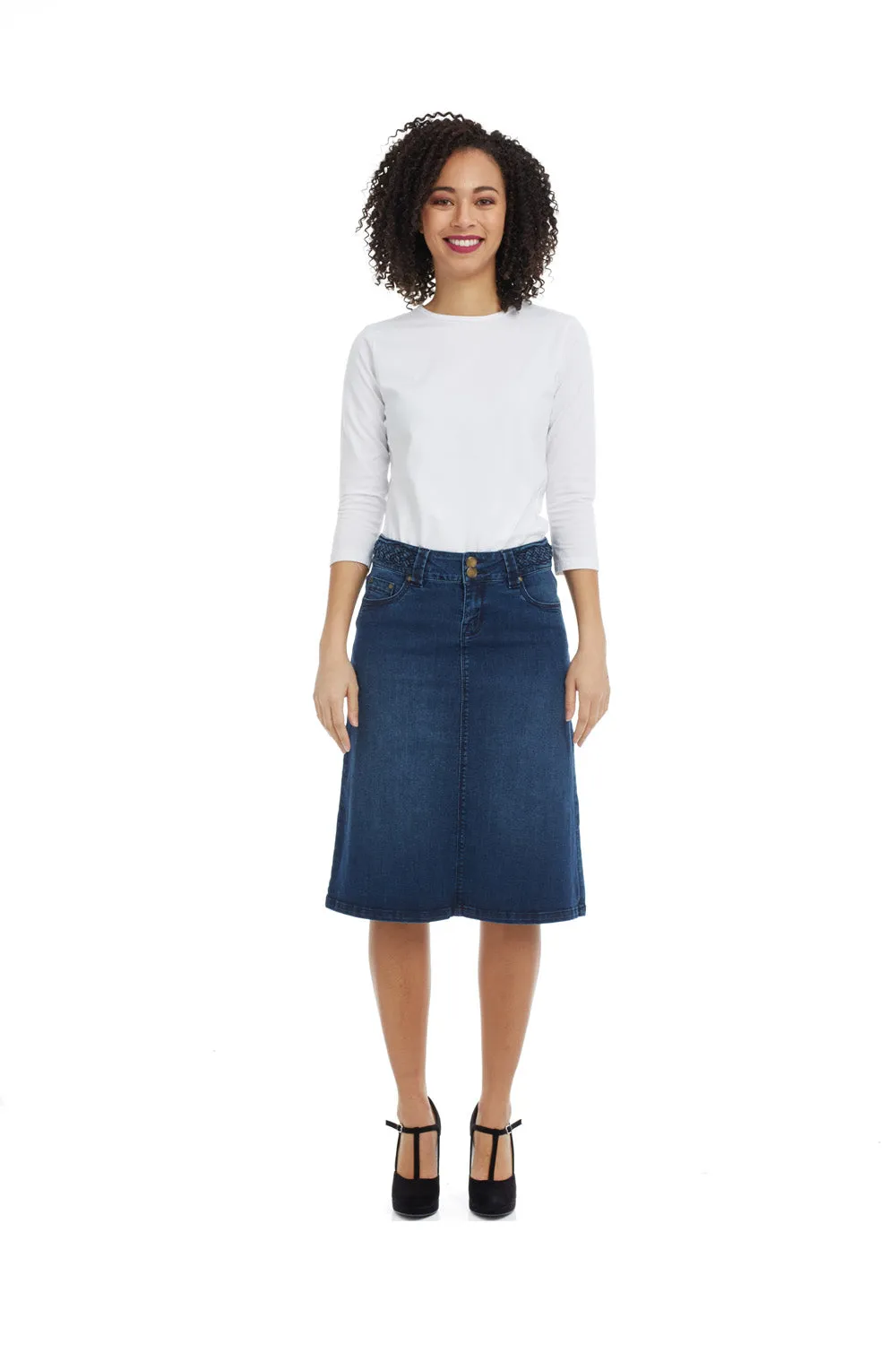 Below Knee Length A-Line Denim Jean Skirt 'Sydney' EX802153