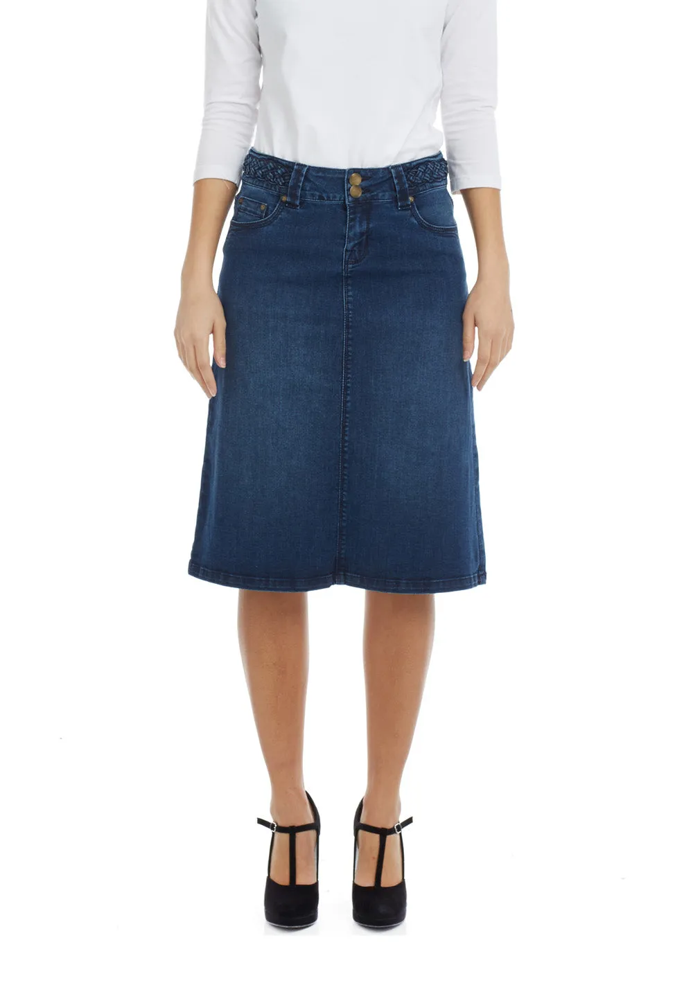 Below Knee Length A-Line Denim Jean Skirt 'Sydney' EX802153