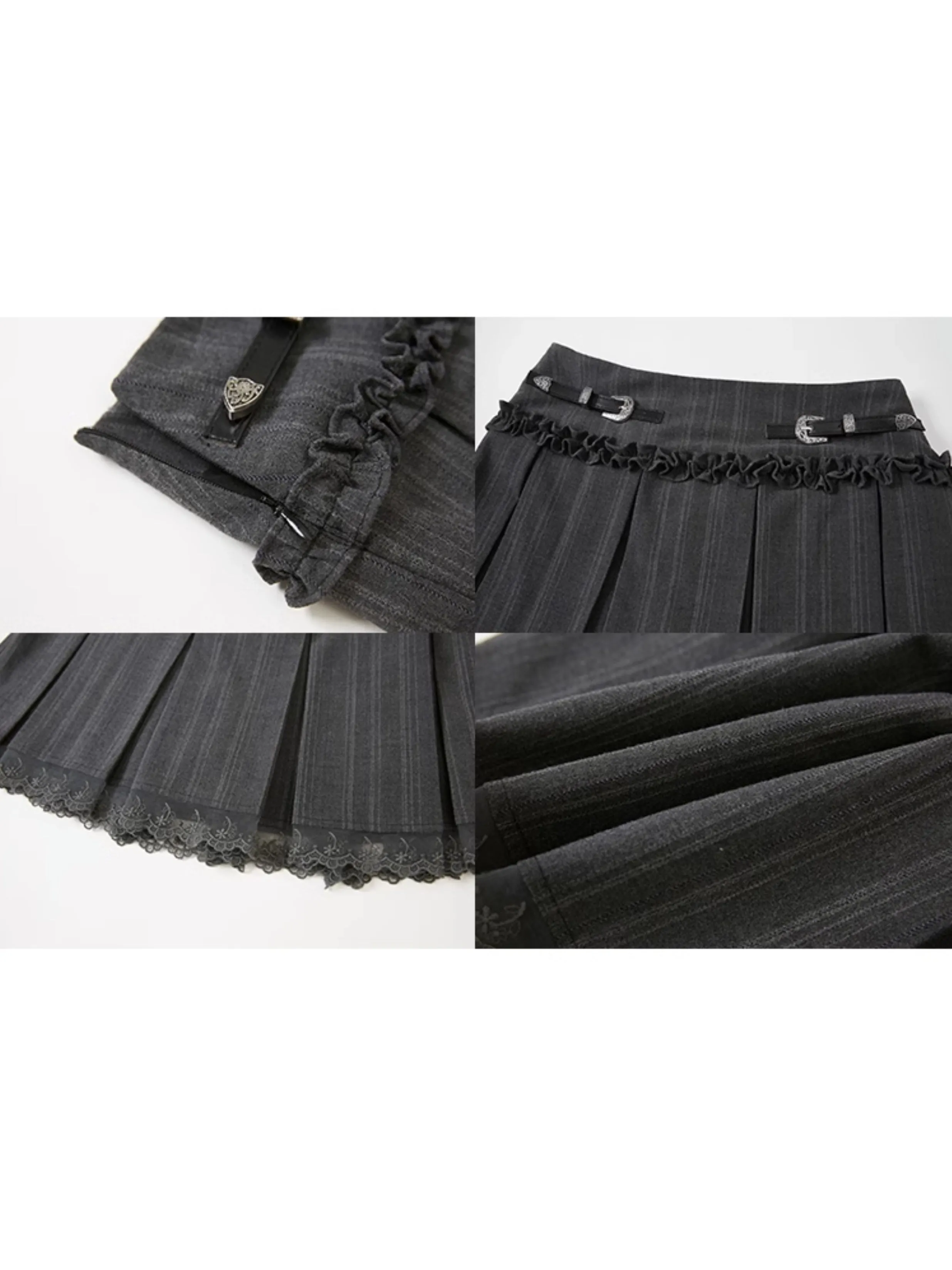 Belt Design Lace Pleated Skirt