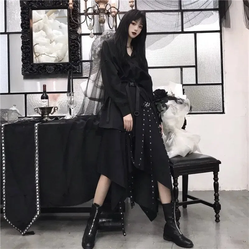 Black Asymmetric Gothic Long Skirt