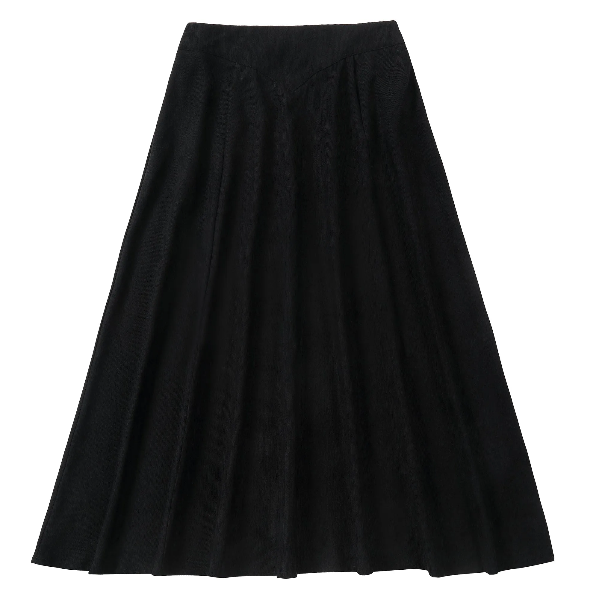 Black Corduroy Midi Yoke Skirt