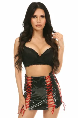 Black Patent Lace-Up Skirt with Red Lacing