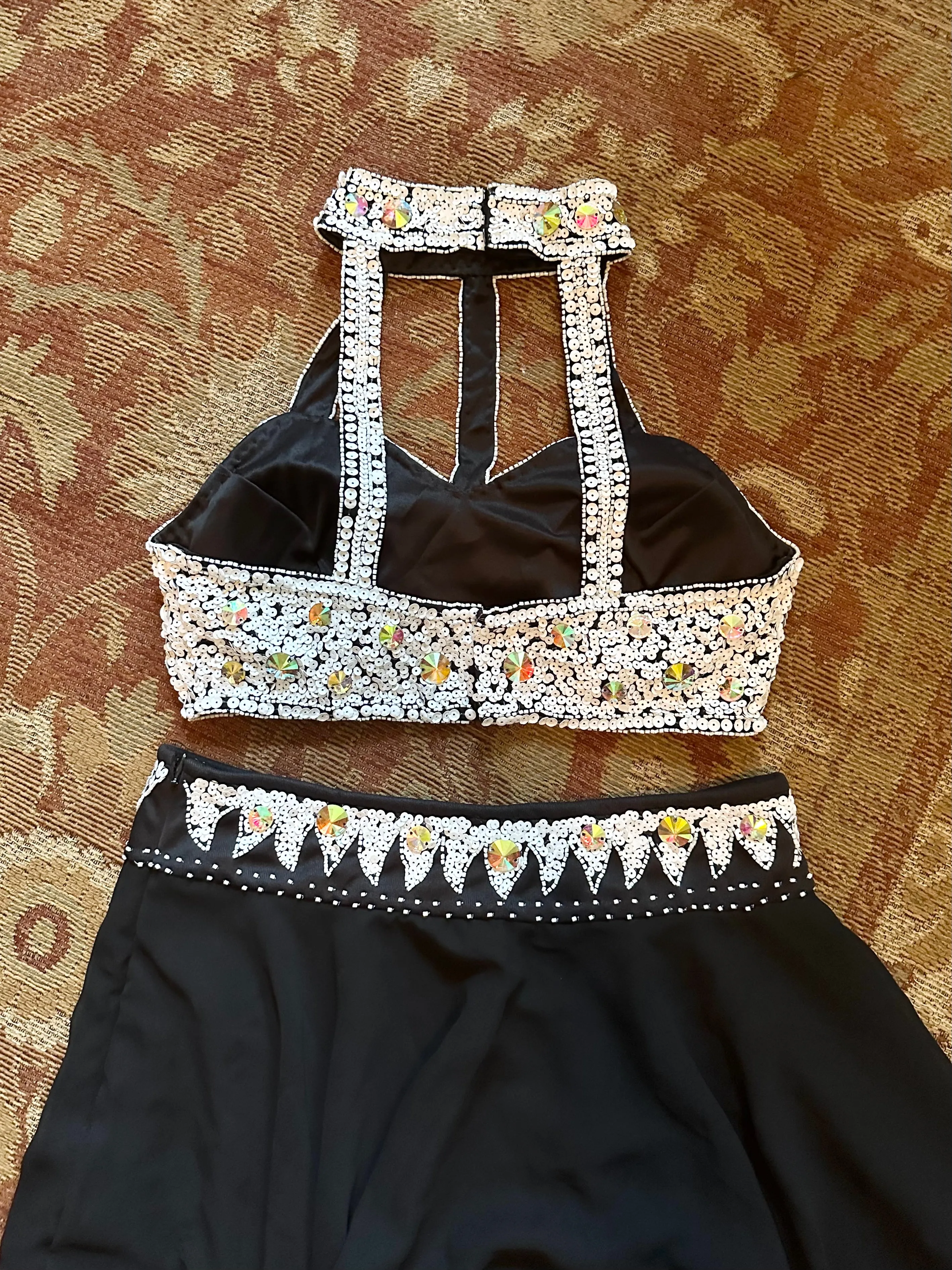 Black Sequin Bejeweled Burlesque Dance Set (S)