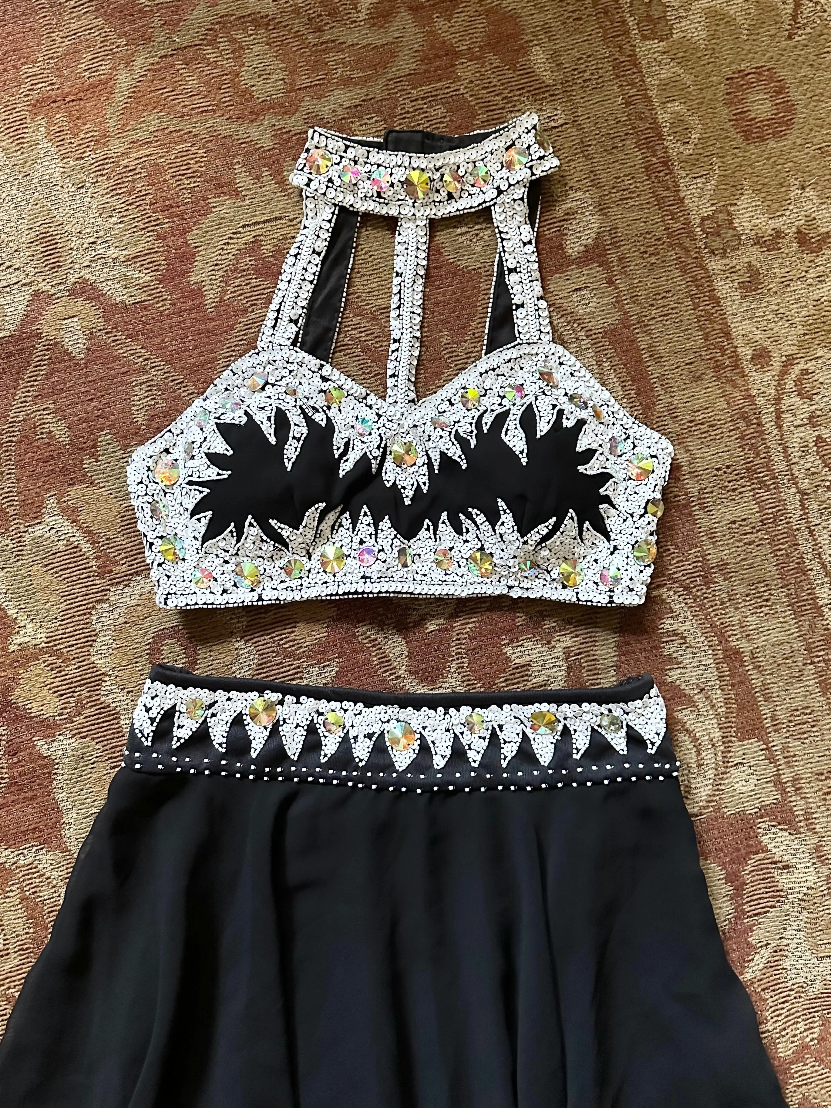 Black Sequin Bejeweled Burlesque Dance Set (S)