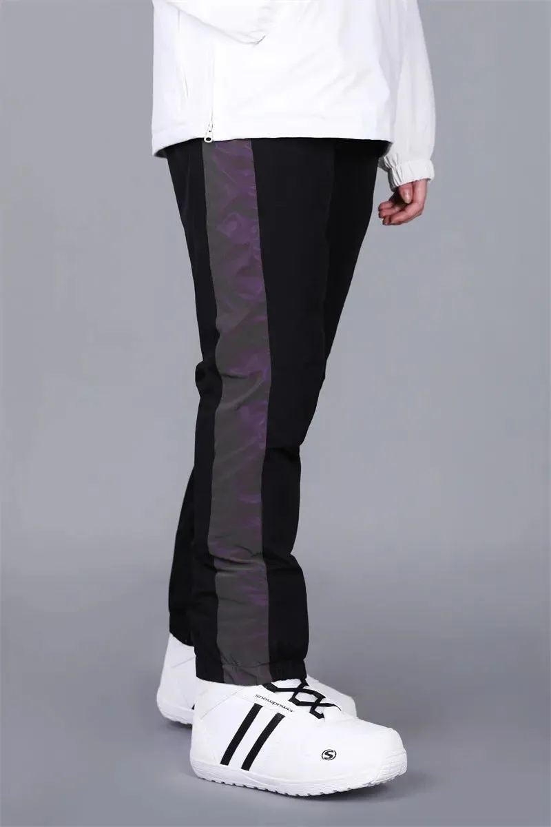 Black Skiing Pants with Reflective Stripes Winter Snow Pants