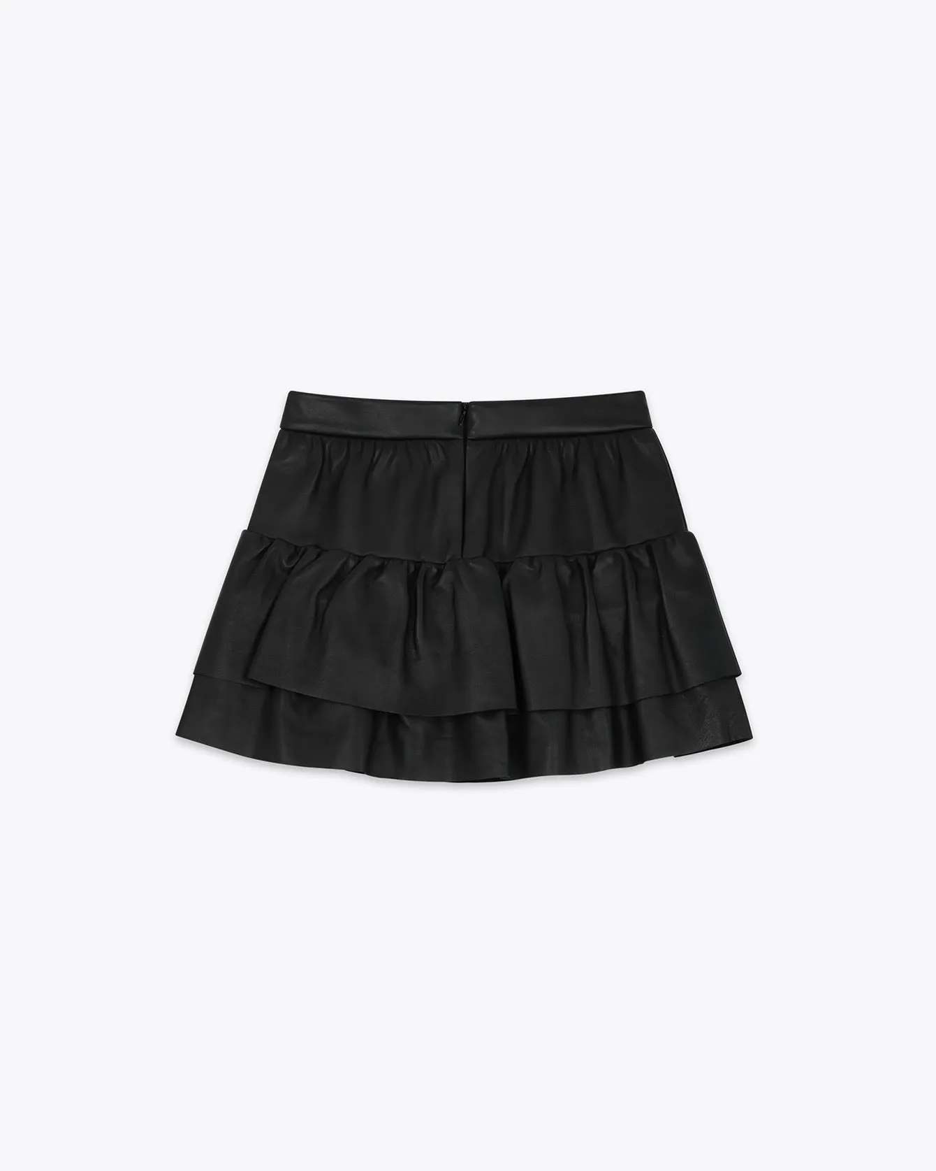 Black Womens Leather Frill Skirt