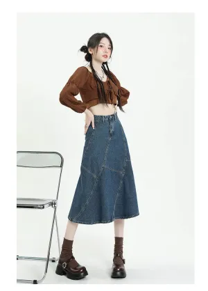 Blue Loose A-line Trumpet Women Skirts High Waist Slim Solid Color Elegant Casual Office Ladies Y2k Fashion Female Skirt