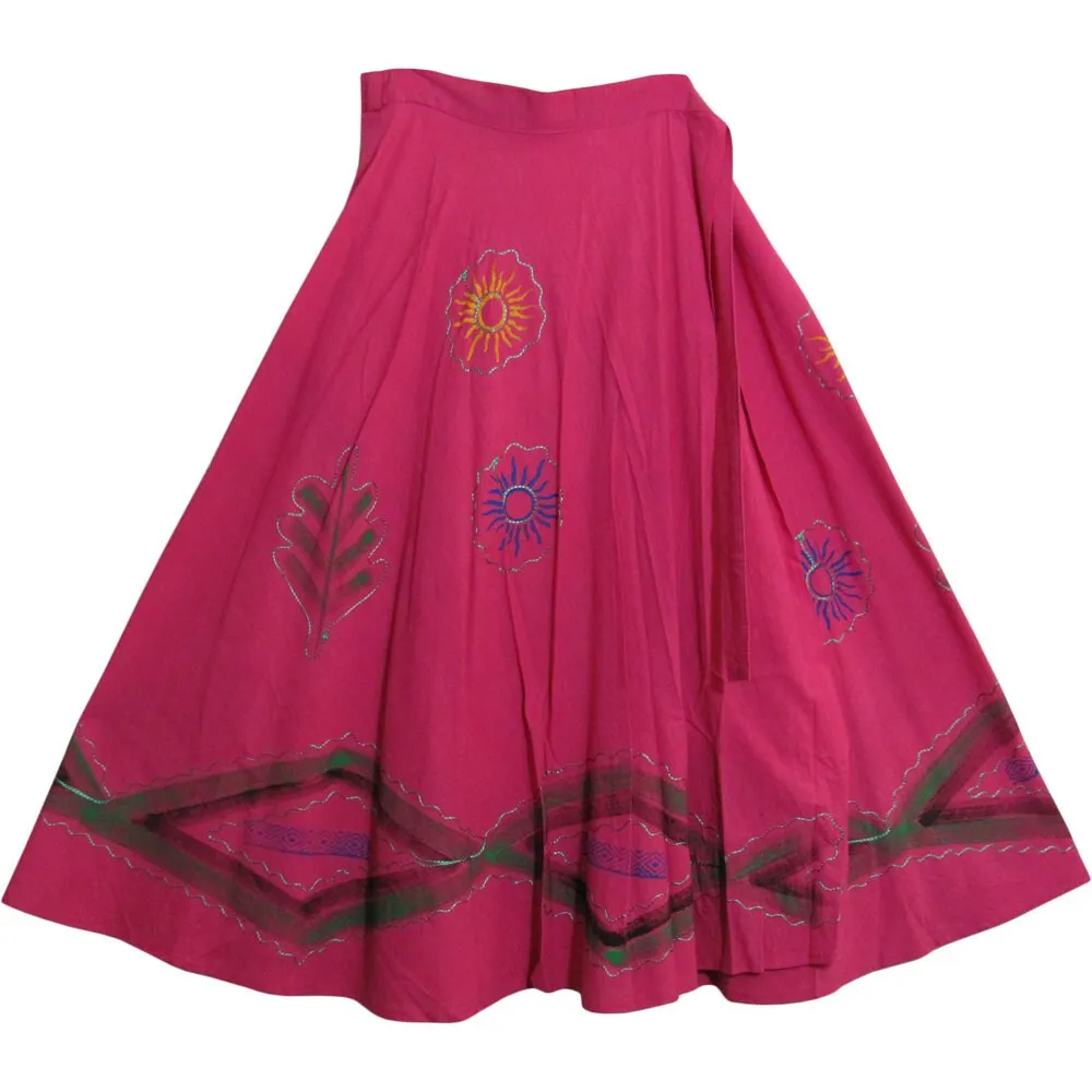 Bohemian Gypsy Floral Embroidered Cotton Long Maxi Wrap Around Skirt