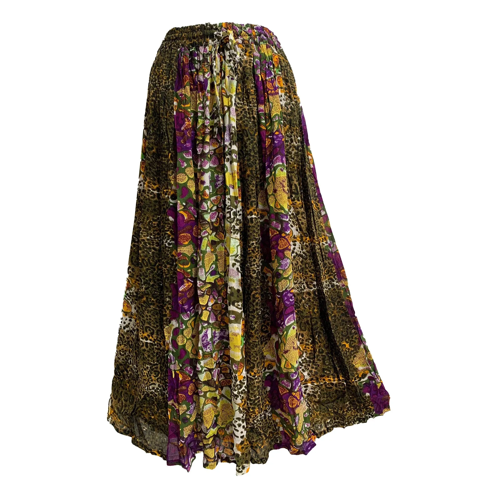 Boho Purple Leopard Print Bohemian Crinkled Broomstick Long Gypsy Skirt #24