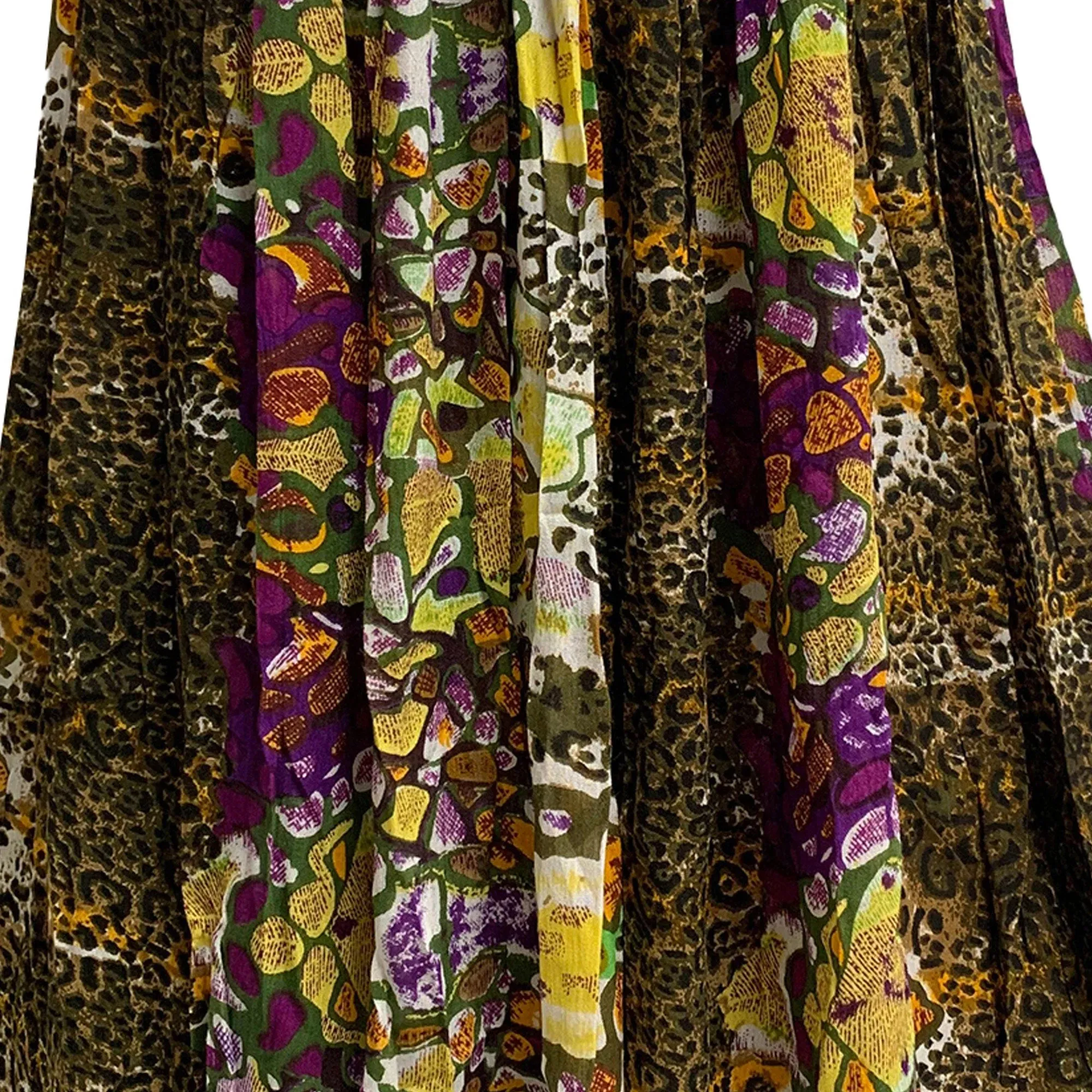 Boho Purple Leopard Print Bohemian Crinkled Broomstick Long Gypsy Skirt #24