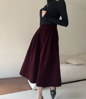 Burgundy Velvet midi skirt women H0051