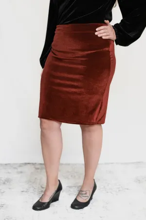 Burgundy Velvet Pencil Skirt