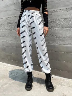 Casual Letter High Waist Cropped Women Pants