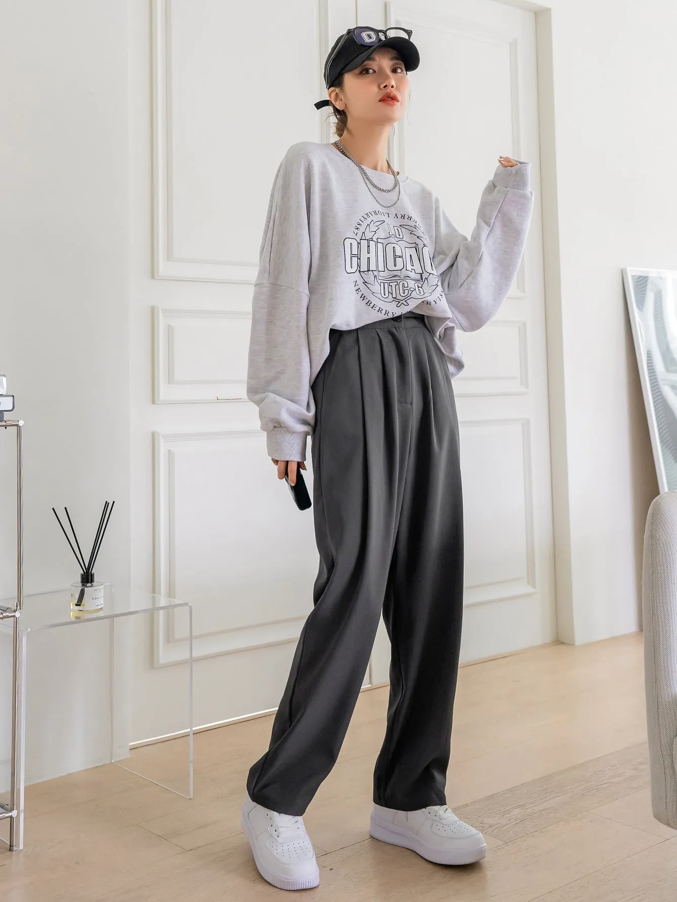 Casual Plain Plicated Natural Long Women Pants