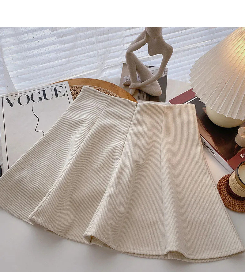 Casual solid color high waist A-line umbrella skirt short skirt  5377