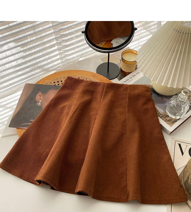 Casual solid color high waist A-line umbrella skirt short skirt  5377