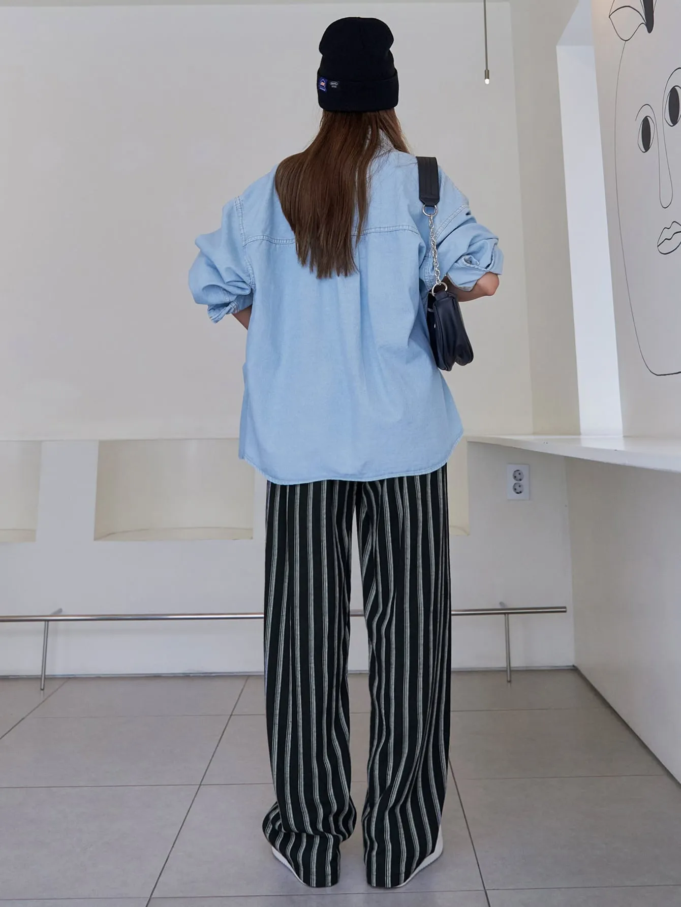 Casual Striped Pocket Natural Long Women Pants