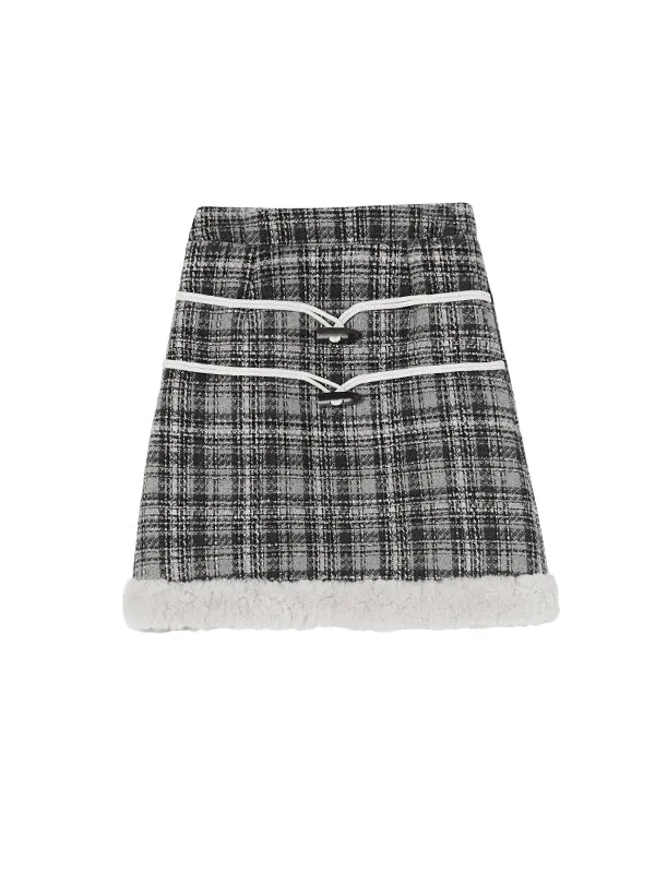 Checked Boa Retro Cute Short-Skirt