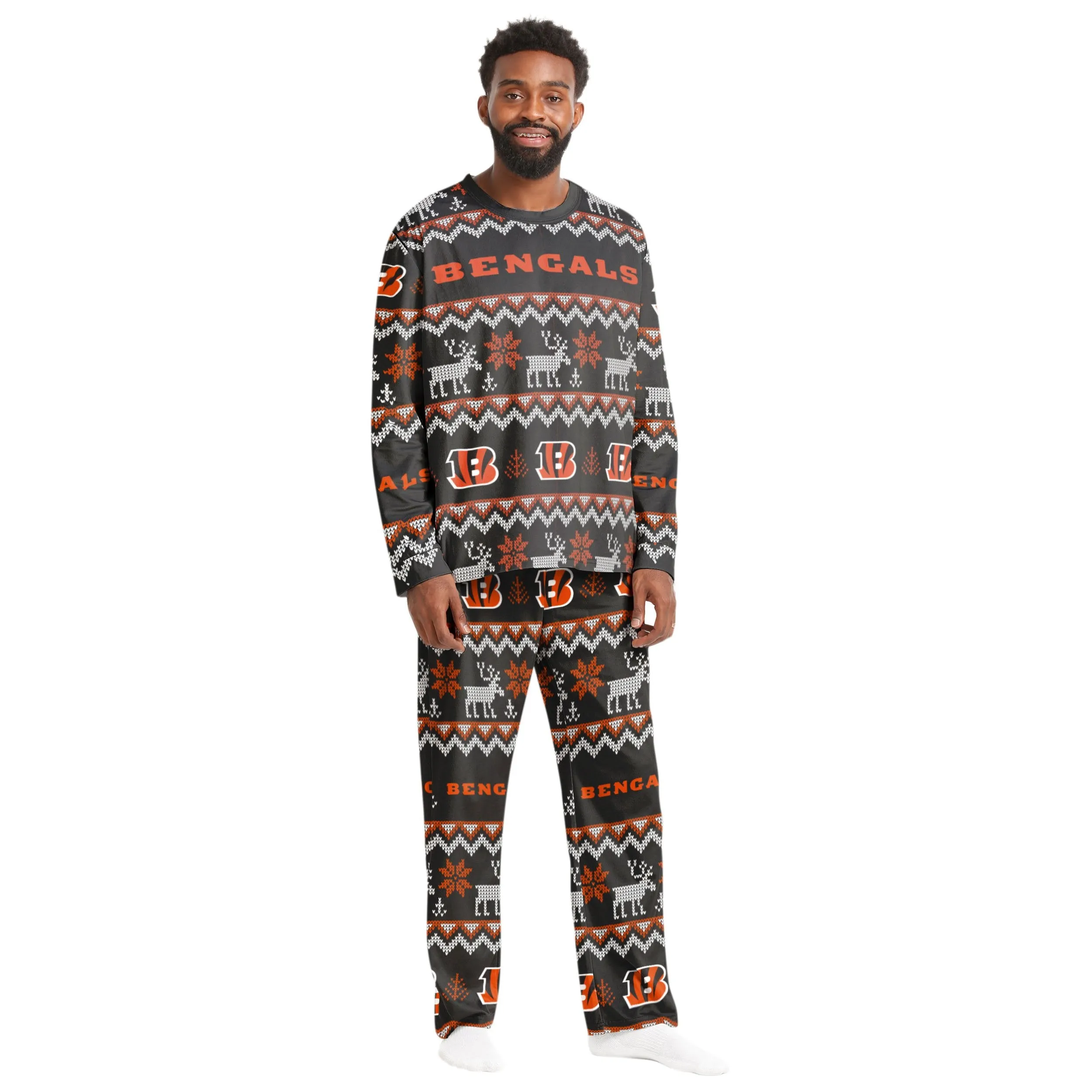 Cincinnati Bengals NFL Ugly Pattern Family Holiday Pajamas