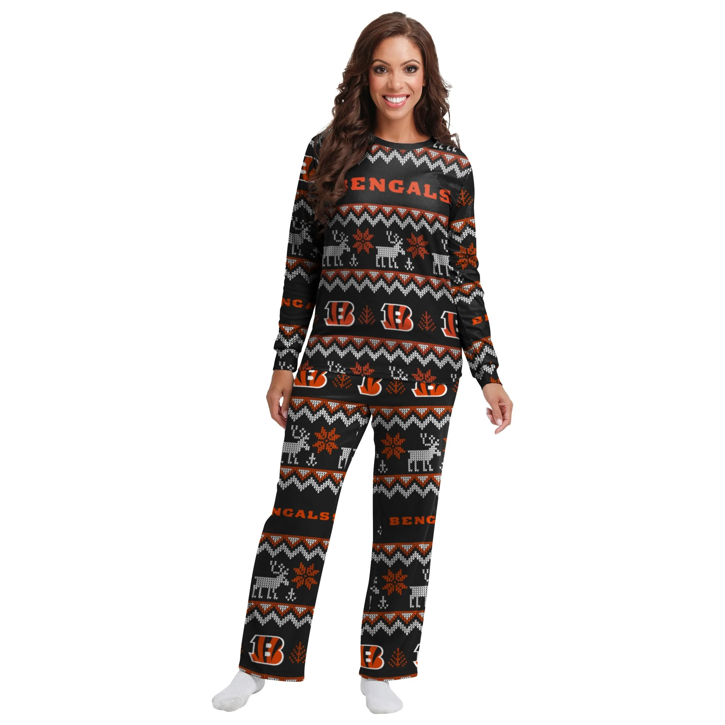 Cincinnati Bengals NFL Ugly Pattern Family Holiday Pajamas