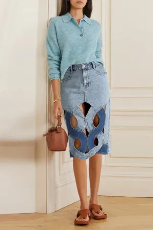 Clarice Cutout Denim Midi Skirt