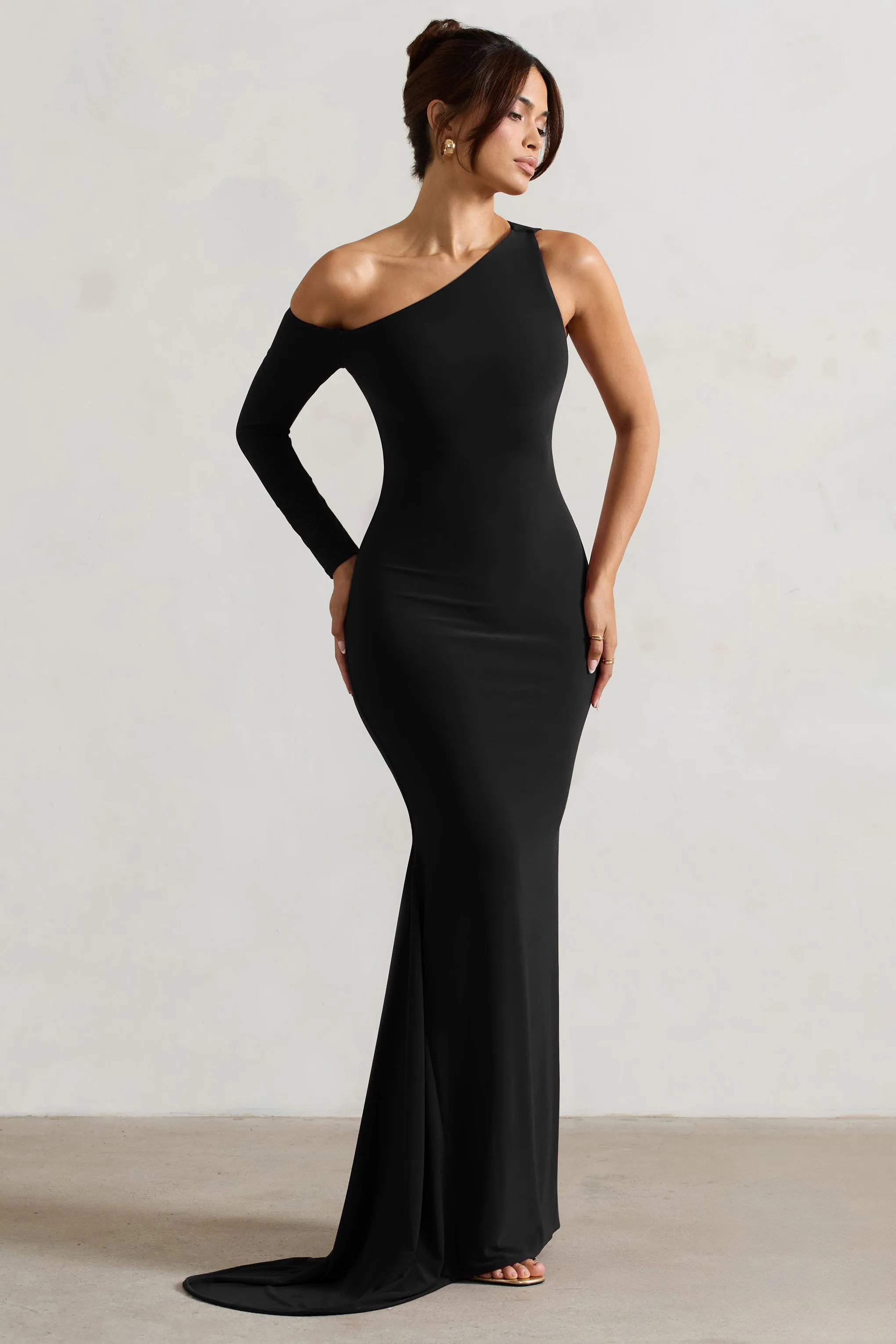 Contradiction | Black One-Sleeve Asymmetric Maxi Dress