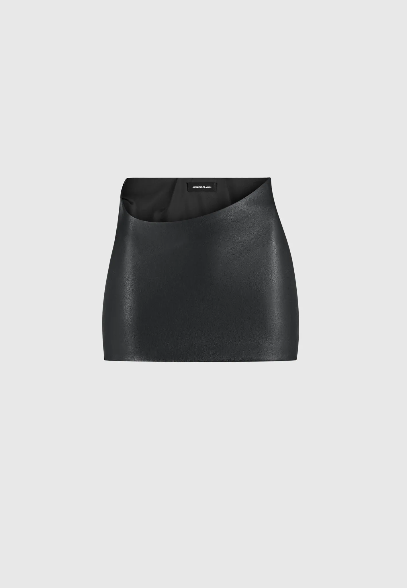 Curved Waist Leather Mini Skirt - Black