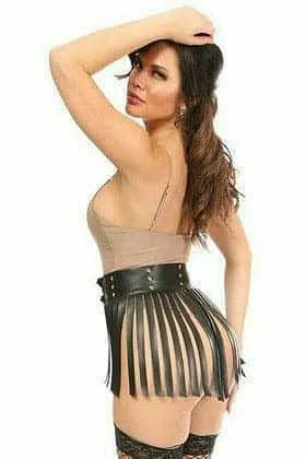 Daisy Corsets Black & Gold Vegan Leather Fringe Skirt