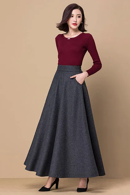 Dark Grey Plaid Women Wool Skirt 3798