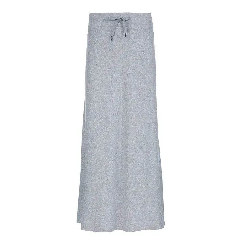 Drawstring Elastic Low Waist Fishtail Maxi Skirt Fall Clothes 2024 Women Casual Grey Knitted Long Skirts P67-CI41