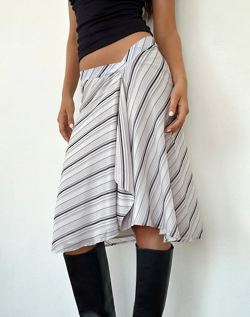 Ebiet Midi Skirt in Diagonal Stripe Tonal Grey