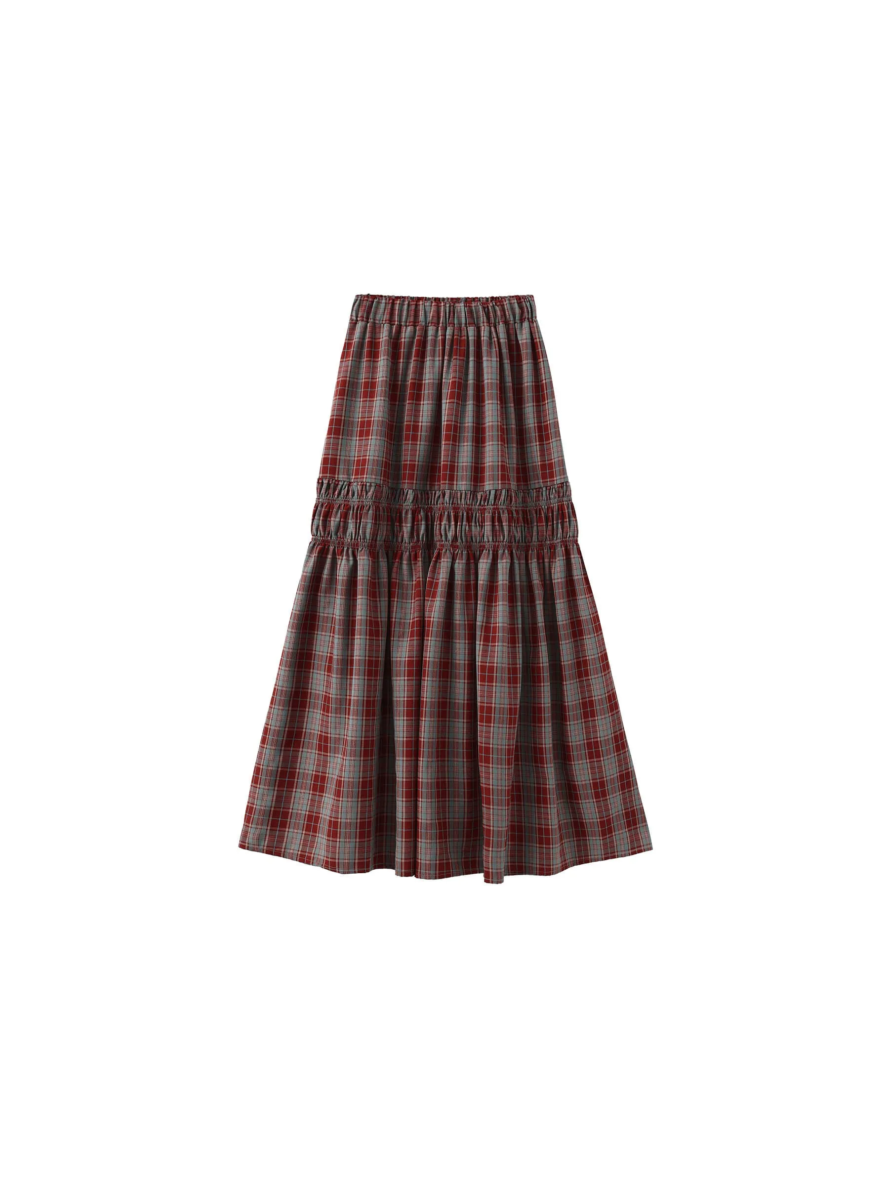 Elastic Drawstring High Waist Checked Skirt