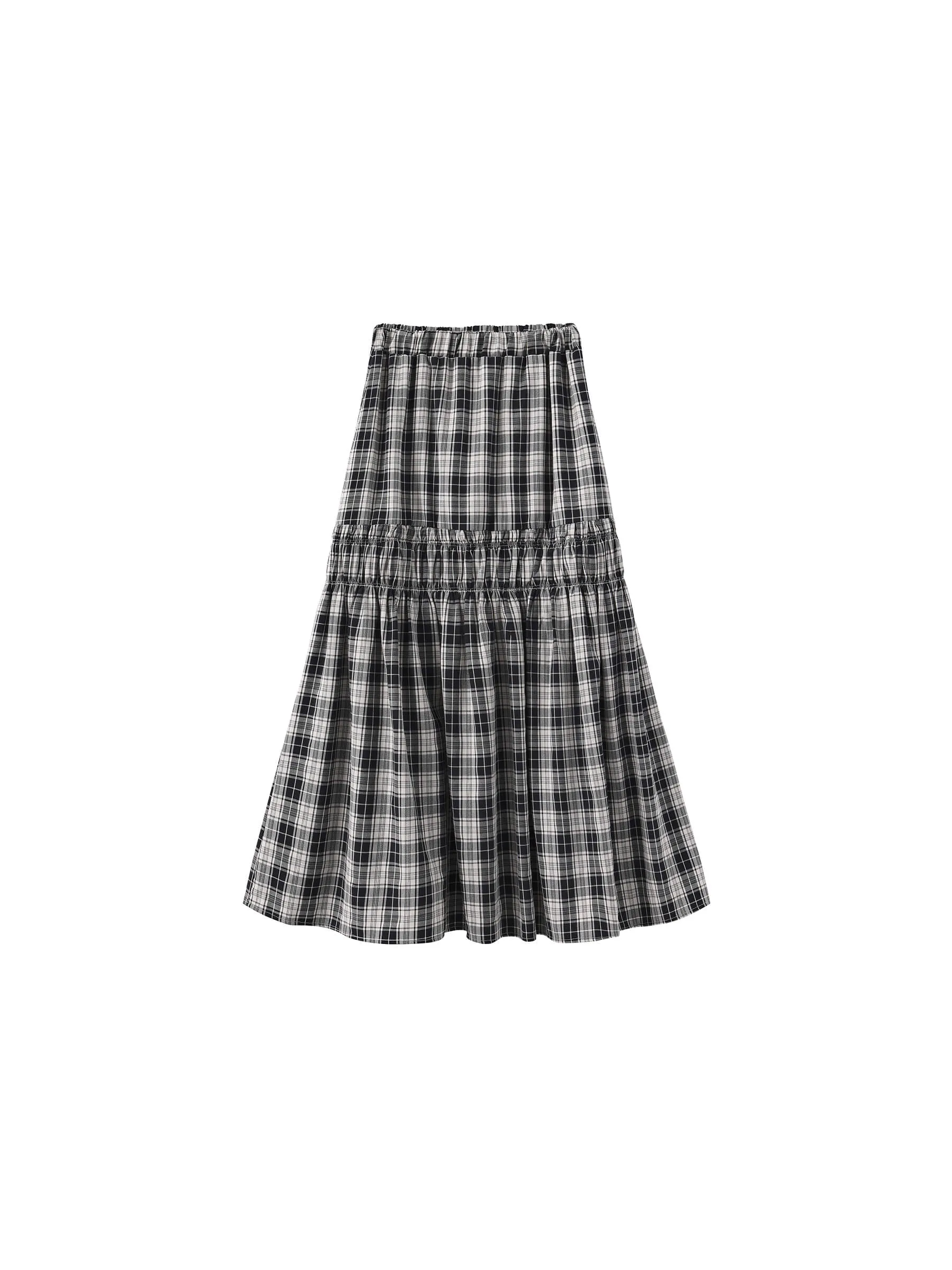 Elastic Drawstring High Waist Checked Skirt