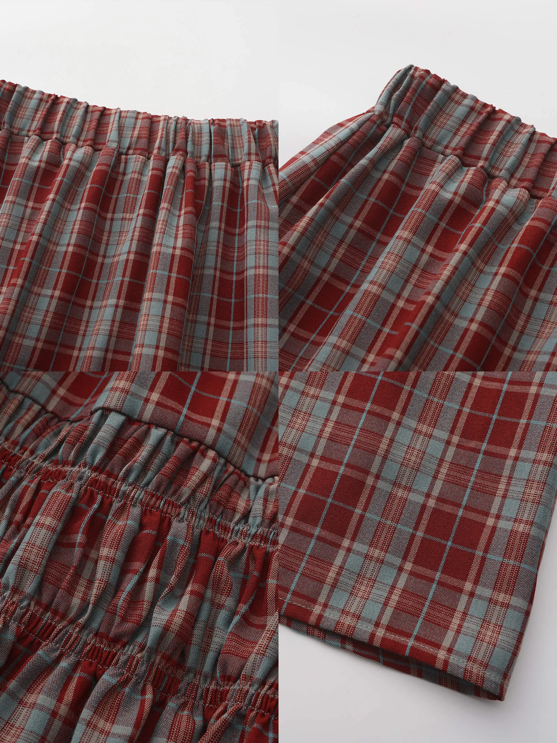 Elastic Drawstring High Waist Checked Skirt