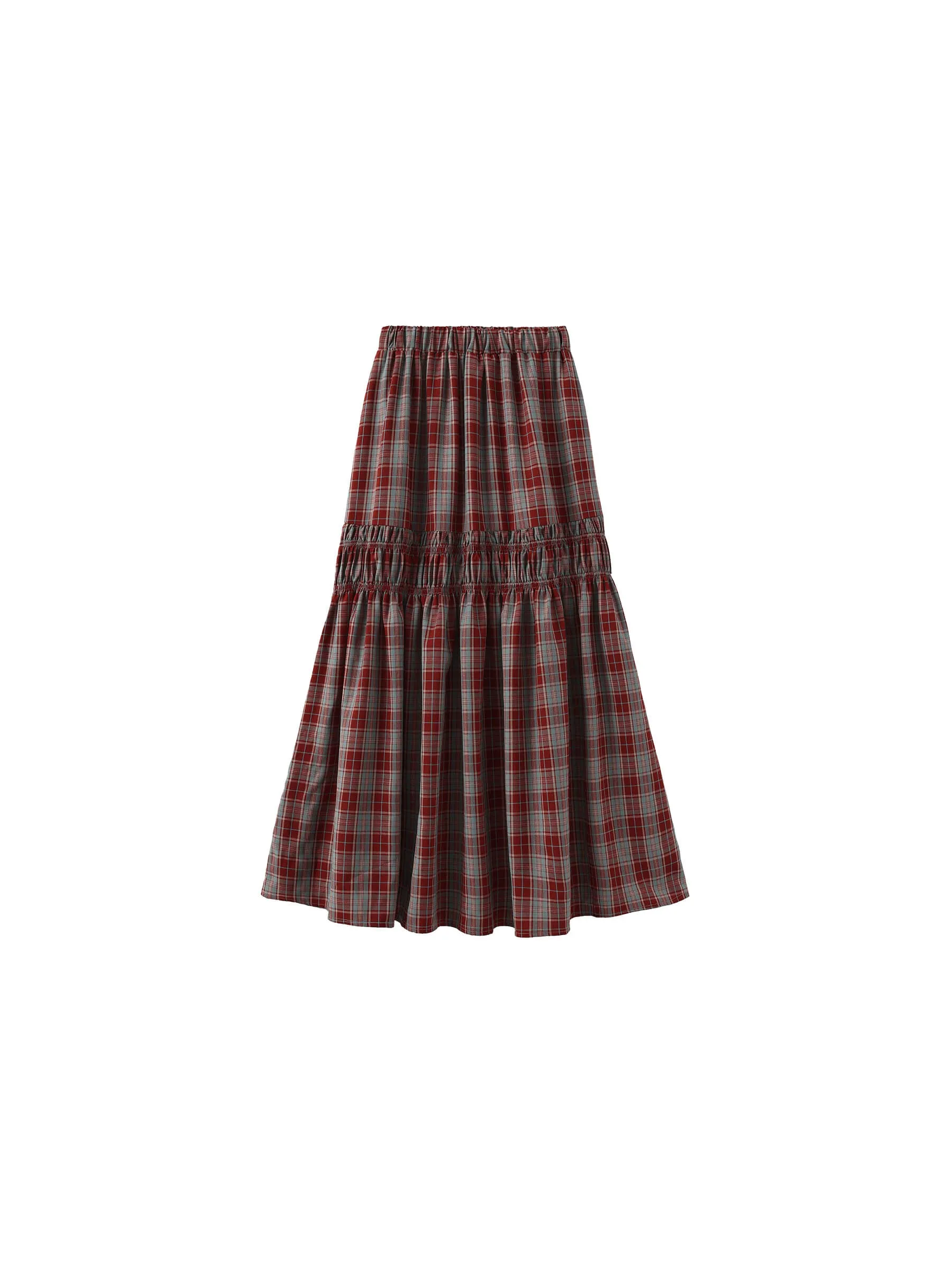 Elastic Drawstring High Waist Checked Skirt