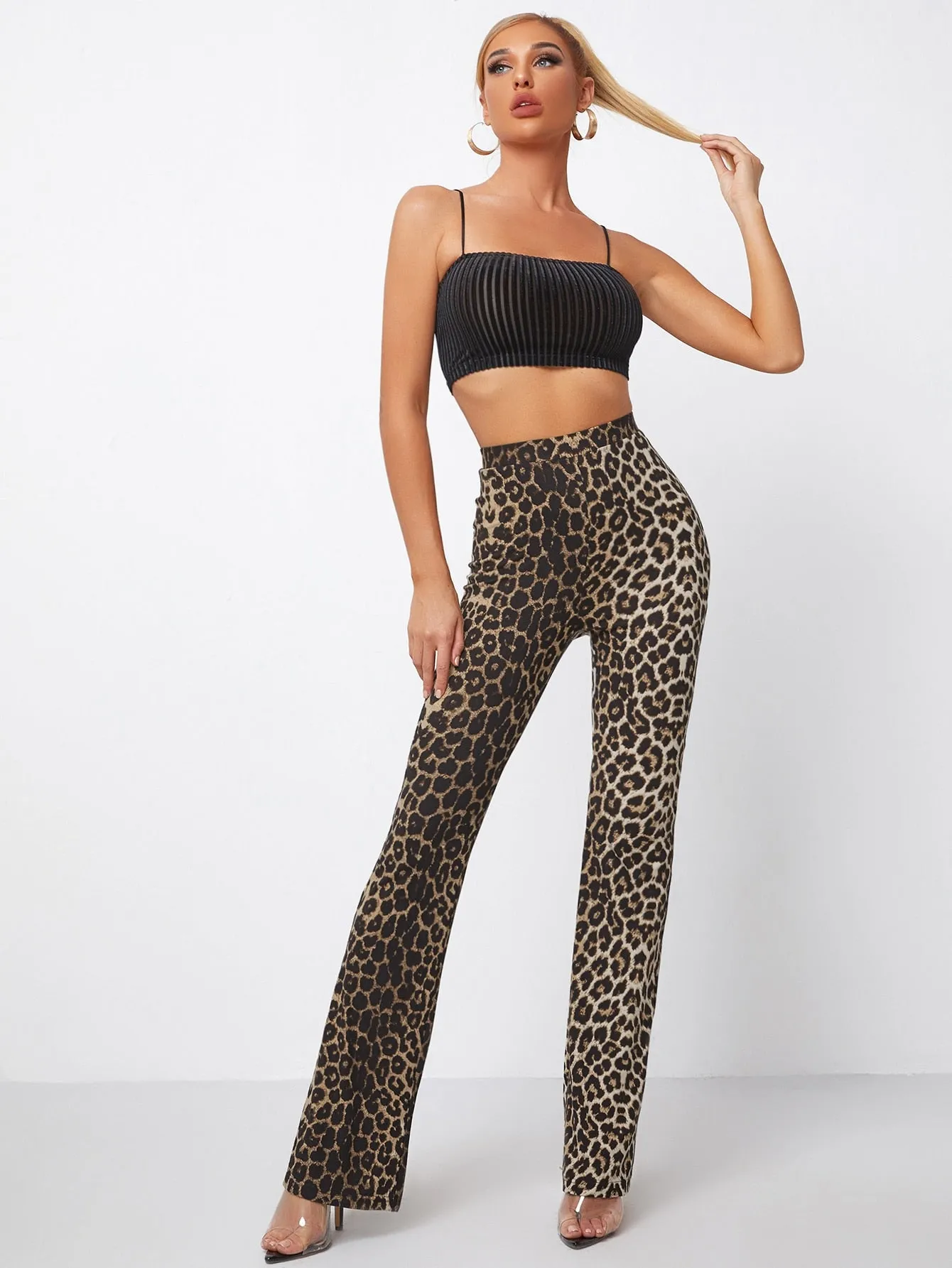 Elegant Leopard High Waist Long Women Pants