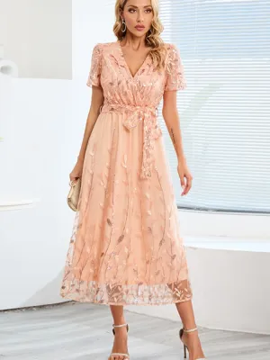 Elegant Party Dress for Women 2023 Summer New Slim Dress Embroidered Sequin Mesh Dress Formal Occasion Dresses Woman Clothing